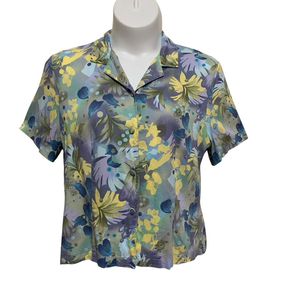 Sag Harbor Blouse Button-Up Womens Sz XL Multicolor Floral Short Sleeve